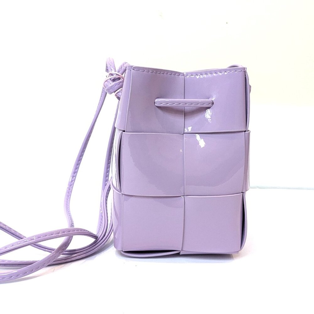 Purple Shiny Leather Woven Cube Crossbody Bag – Bottega Style, Modern & Chic
